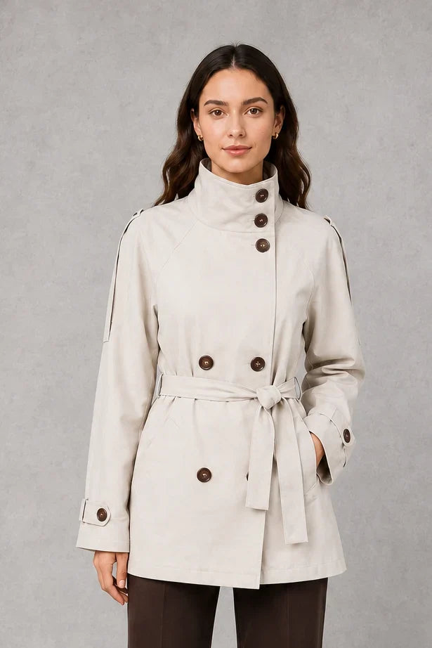 Jacket Women - Cropped Belted Jacket with High Collar