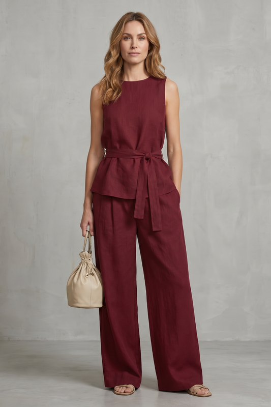 Set Women - Two-Piece Outfit with Sleeveless Top and Tie Waist