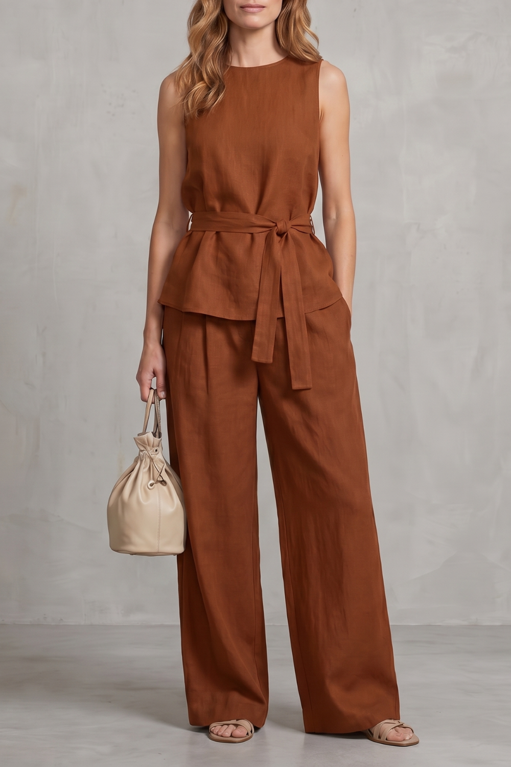 Set Women - Two-Piece Outfit with Sleeveless Top and Tie Waist