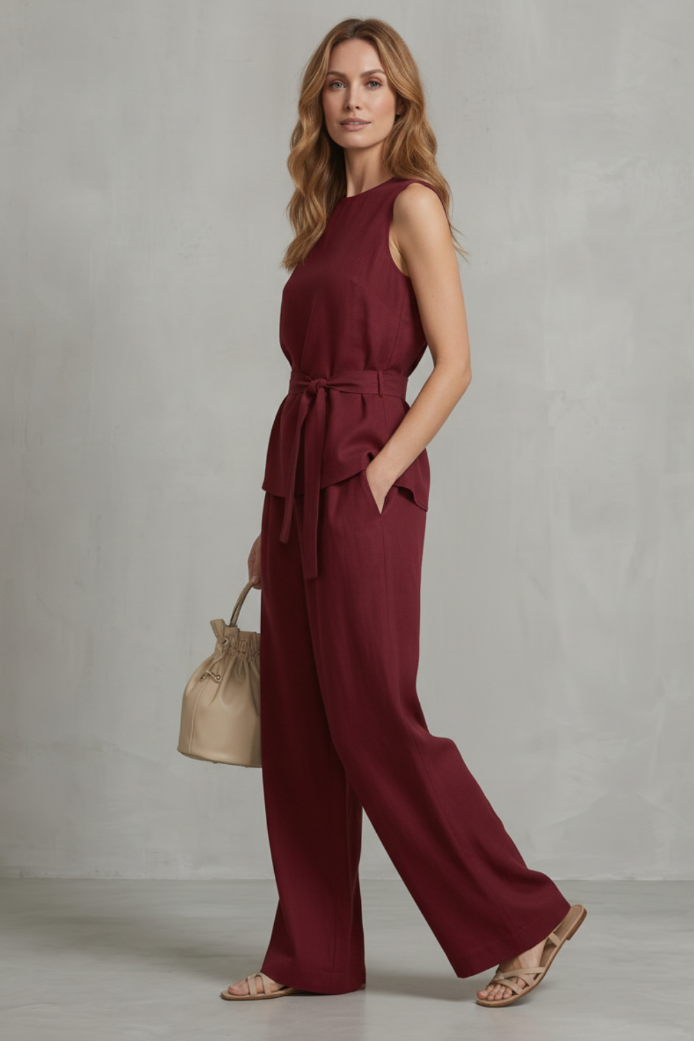 Set Women - Two-Piece Outfit with Sleeveless Top and Tie Waist