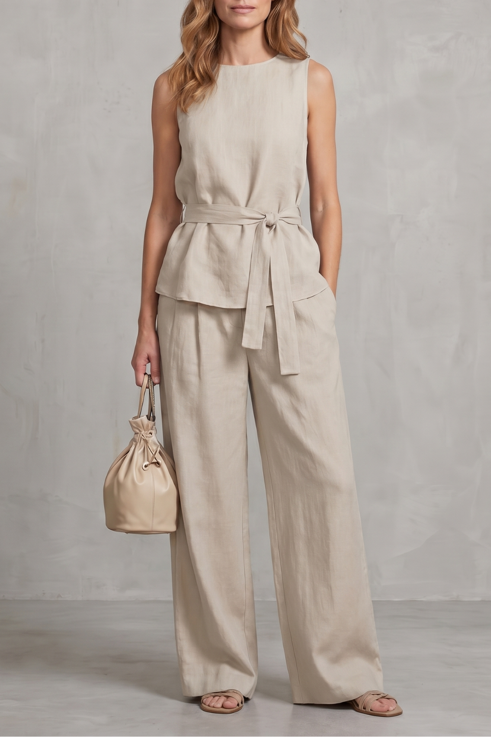Set Women - Two-Piece Outfit with Sleeveless Top and Tie Waist