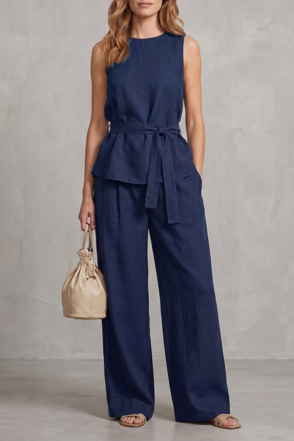 Set Women - Two-Piece Outfit with Sleeveless Top and Tie Waist