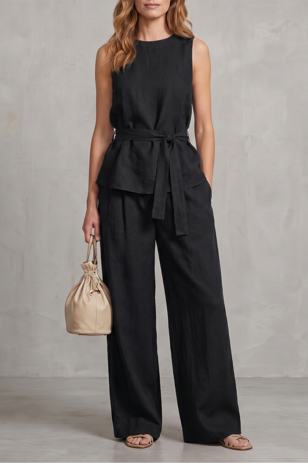 Set Women - Two-Piece Outfit with Sleeveless Top and Tie Waist