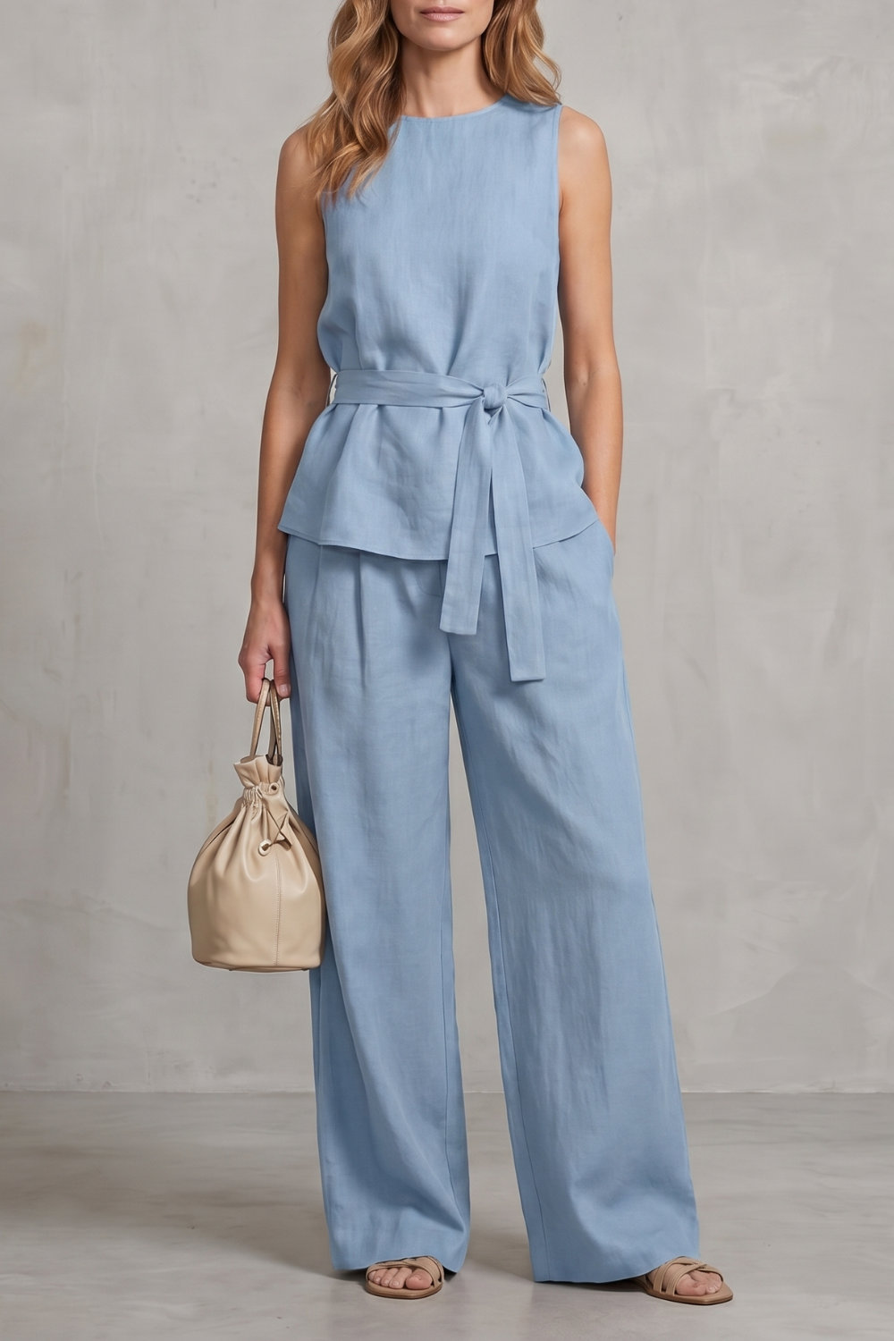 Set Women - Two-Piece Outfit with Sleeveless Top and Tie Waist