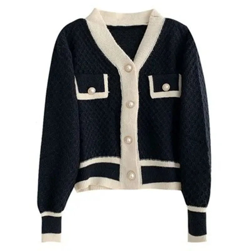 Cardigan Women - Contrast Trim Knit Cardigan with Pockets
