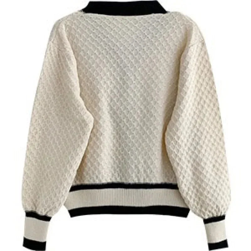Cardigan Women - Contrast Trim Knit Cardigan with Pockets