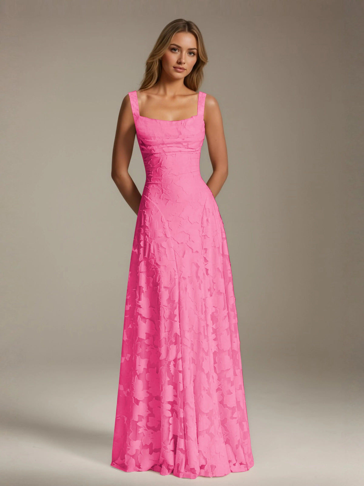Maxi Dress Women - Floral Lace Maxi Dress with Square Neckline