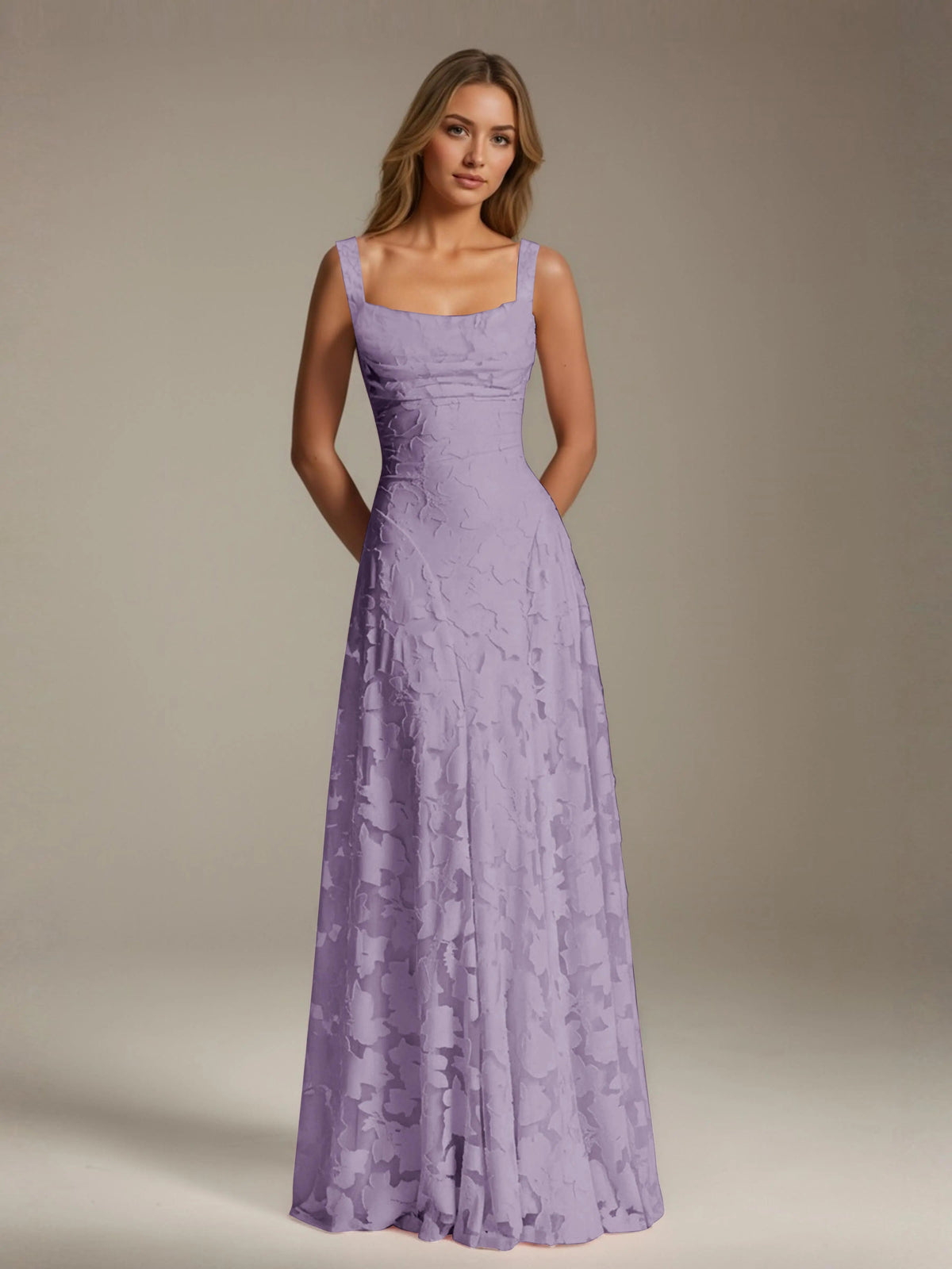 Maxi Dress Women - Floral Lace Maxi Dress with Square Neckline