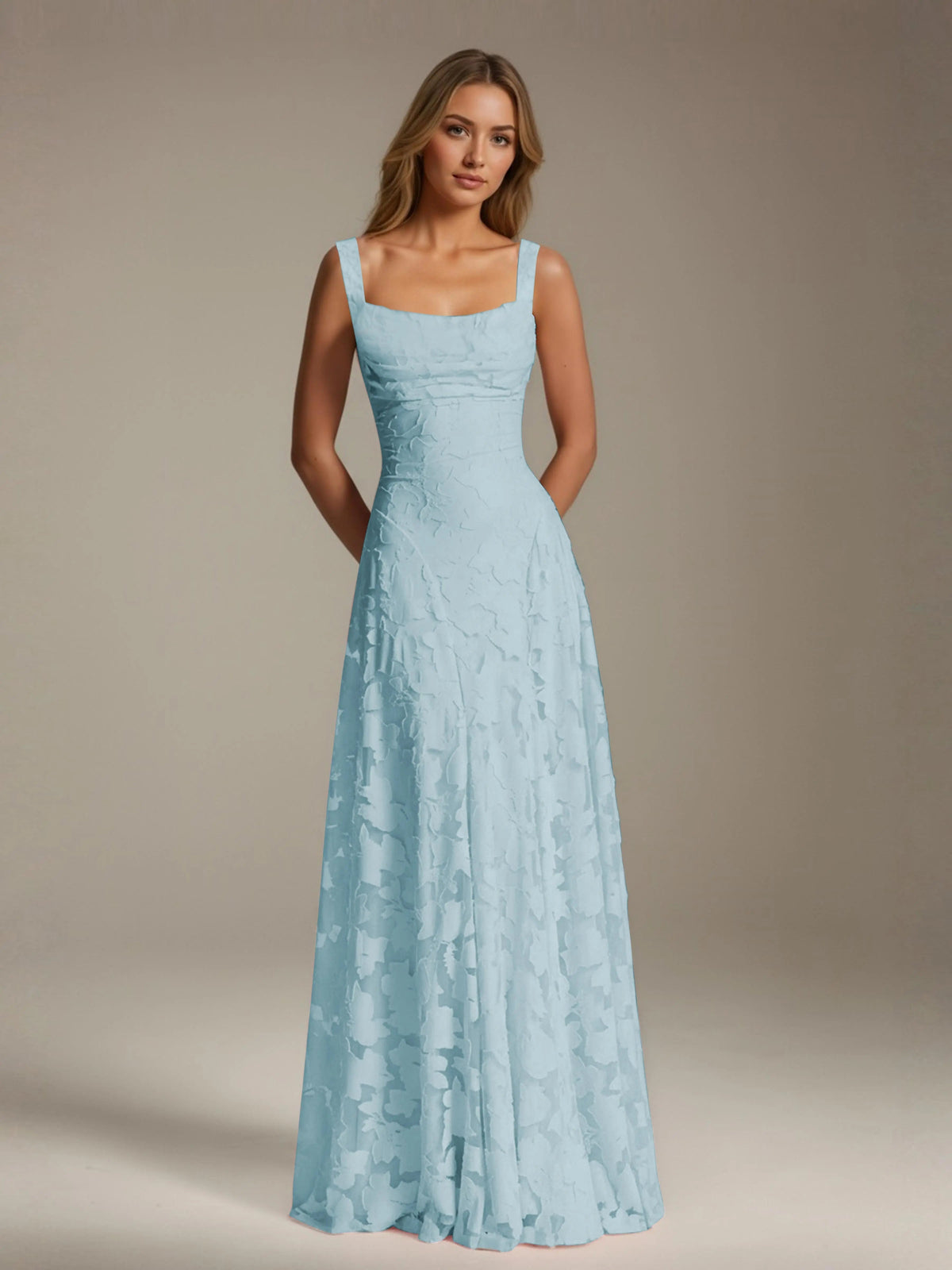 Maxi Dress Women - Floral Lace Maxi Dress with Square Neckline