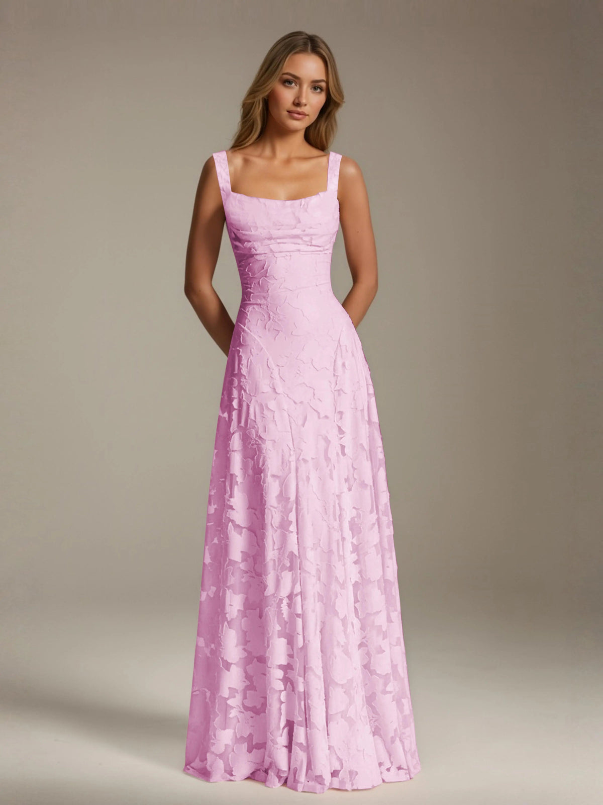 Maxi Dress Women - Floral Lace Maxi Dress with Square Neckline
