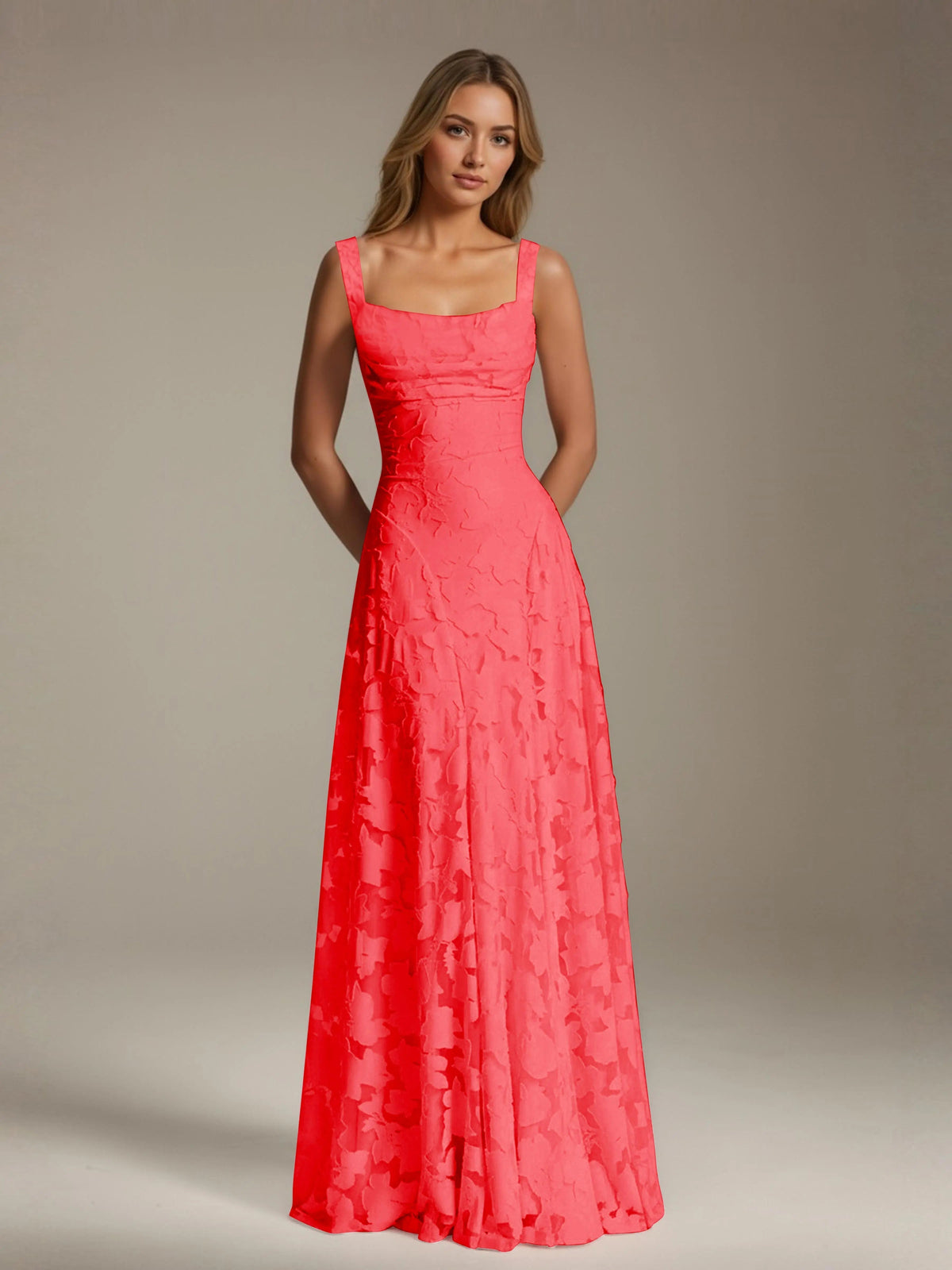 Maxi Dress Women - Floral Lace Maxi Dress with Square Neckline