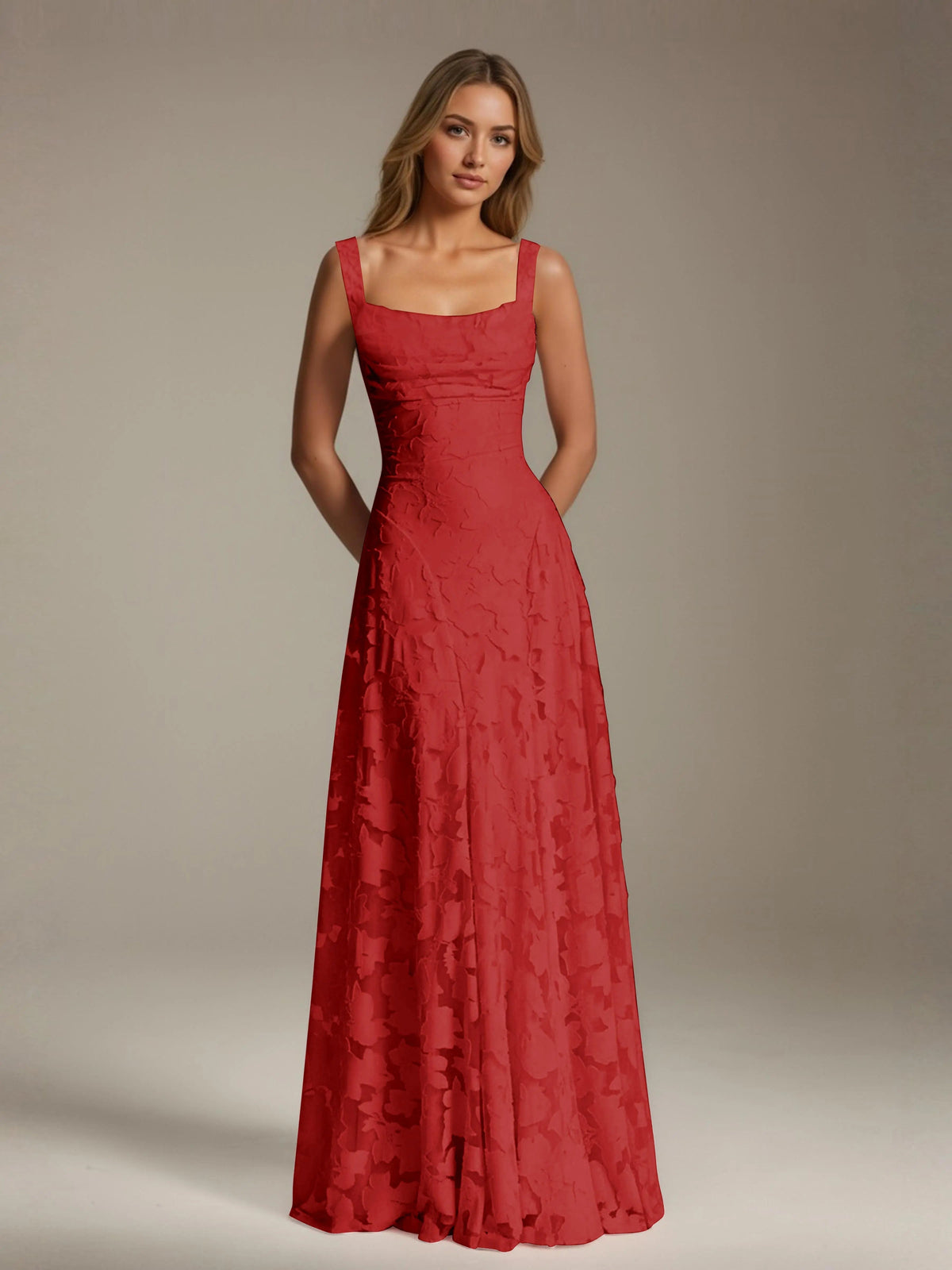 Maxi Dress Women - Floral Lace Maxi Dress with Square Neckline