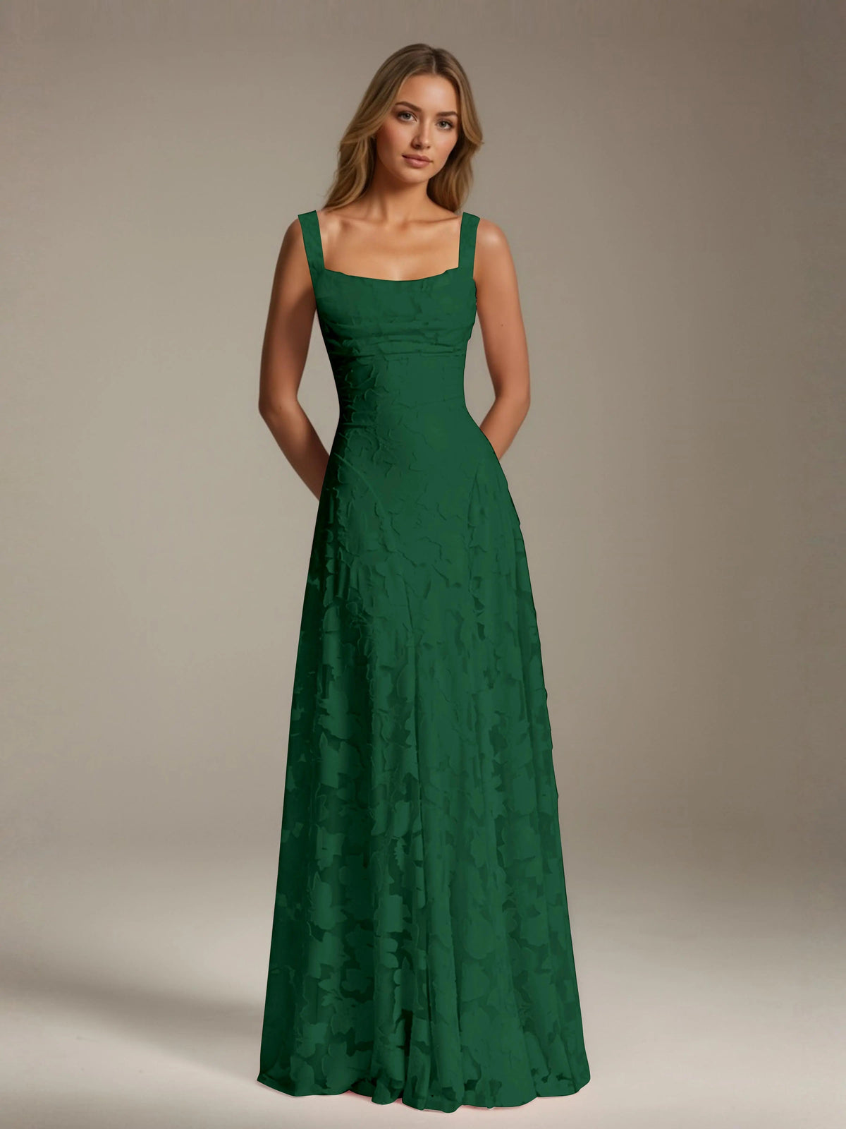 Maxi Dress Women - Floral Lace Maxi Dress with Square Neckline