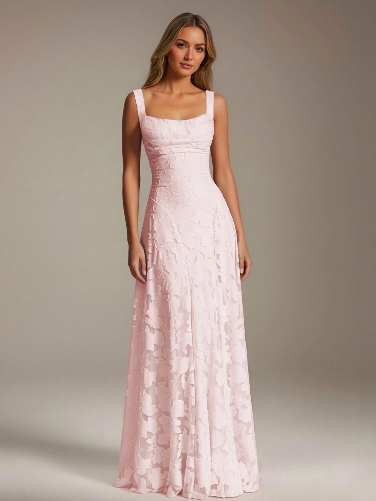 Maxi Dress Women - Floral Lace Maxi Dress with Square Neckline