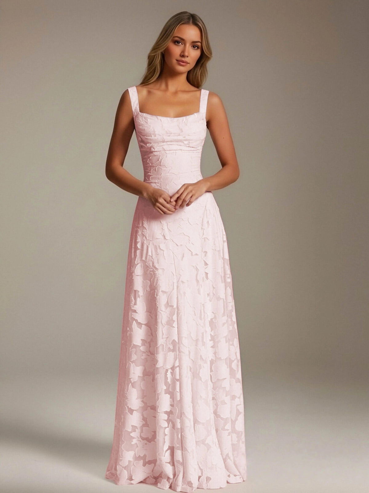 Maxi Dress Women - Floral Lace Maxi Dress with Square Neckline