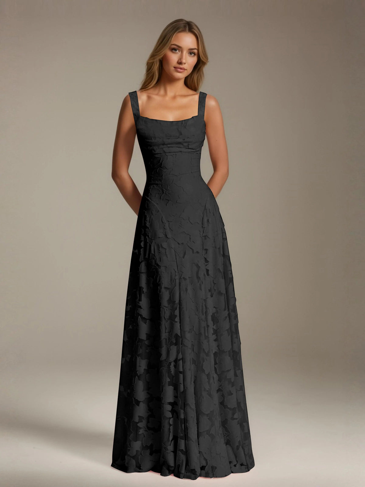 Maxi Dress Women - Floral Lace Maxi Dress with Square Neckline