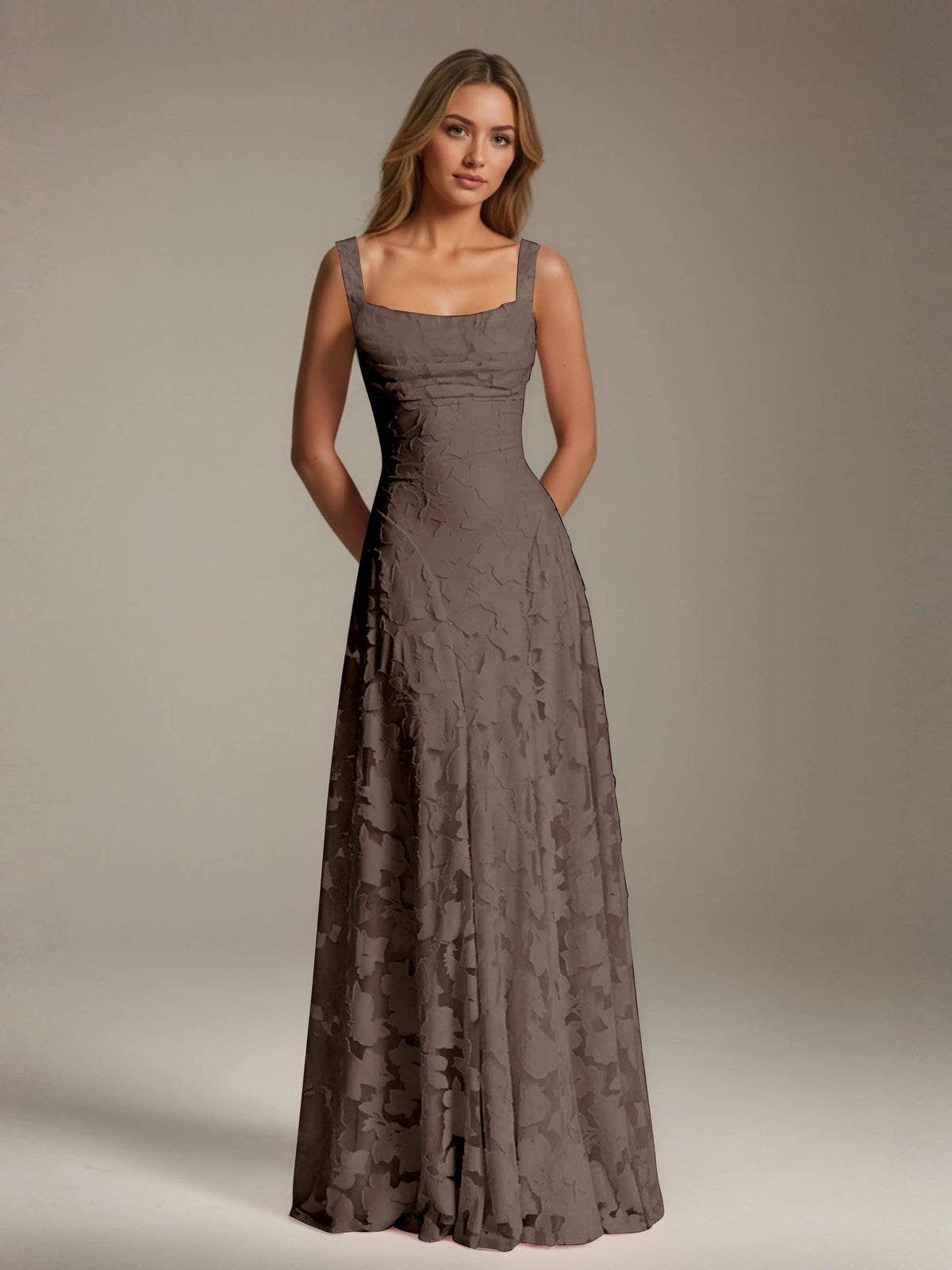 Maxi Dress Women - Floral Lace Maxi Dress with Square Neckline