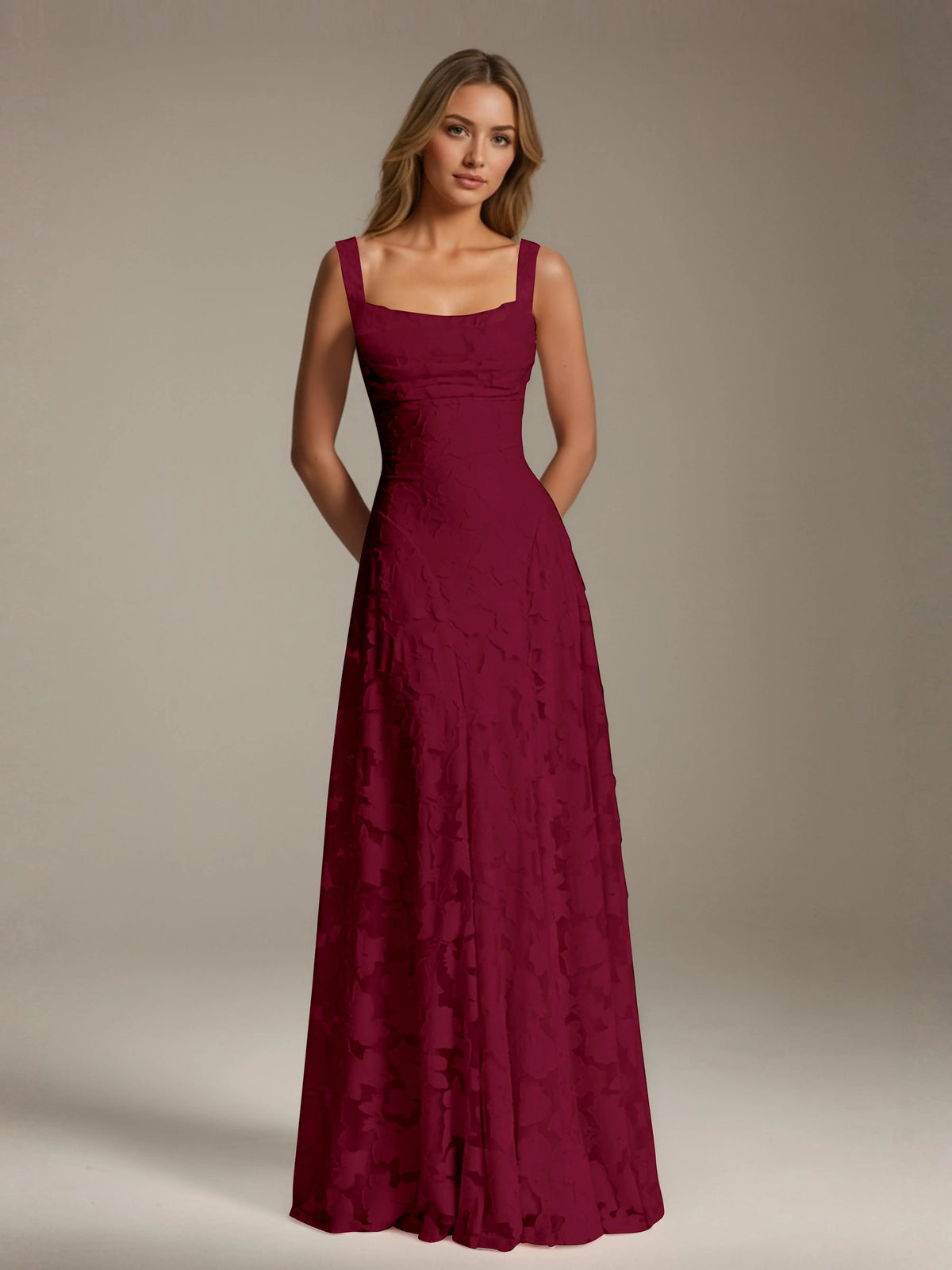 Maxi Dress Women - Floral Lace Maxi Dress with Square Neckline