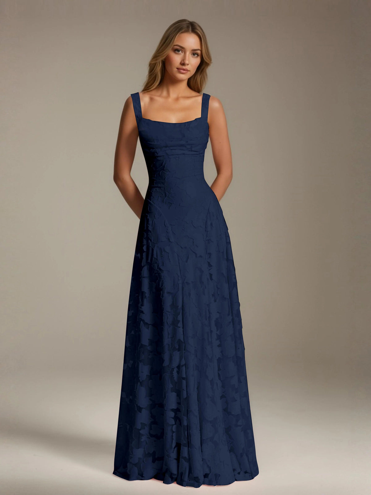 Maxi Dress Women - Floral Lace Maxi Dress with Square Neckline