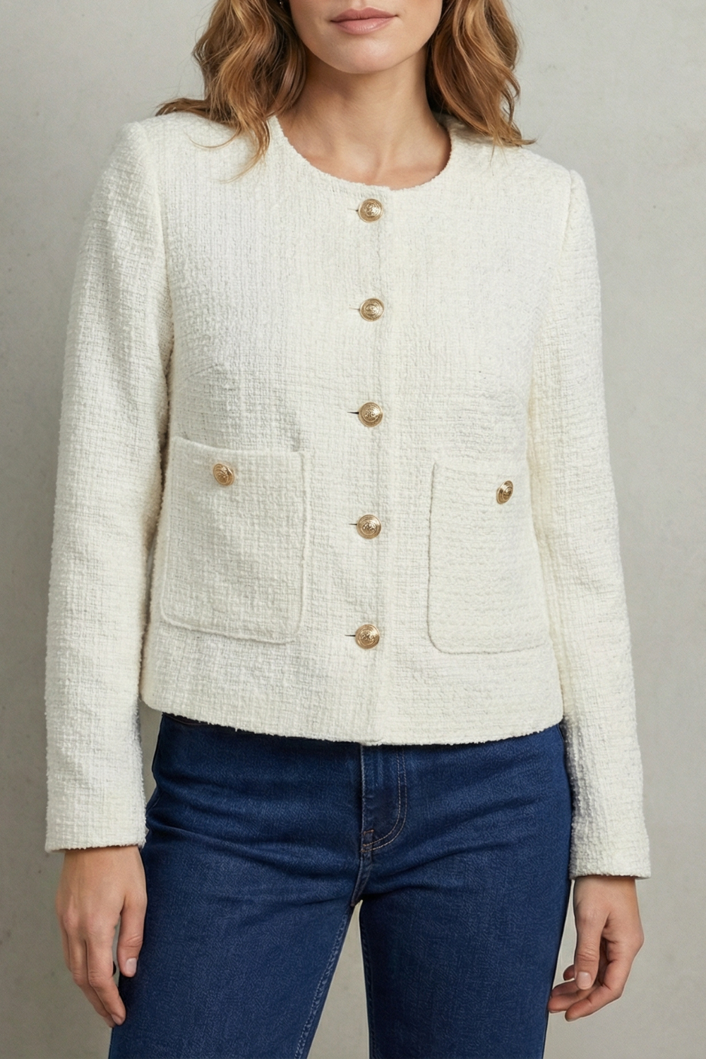 Blazer Women - Cropped Blazer with Round Neckline and Button Front