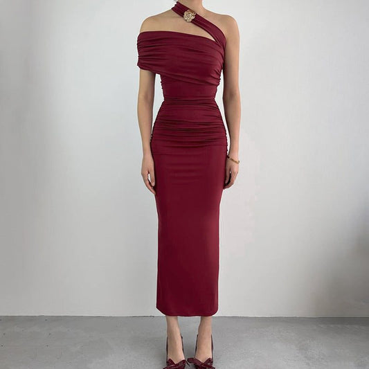 Maxi Dress Women - Asymmetric One-Shoulder Maxi Dress with Ruched Bodice