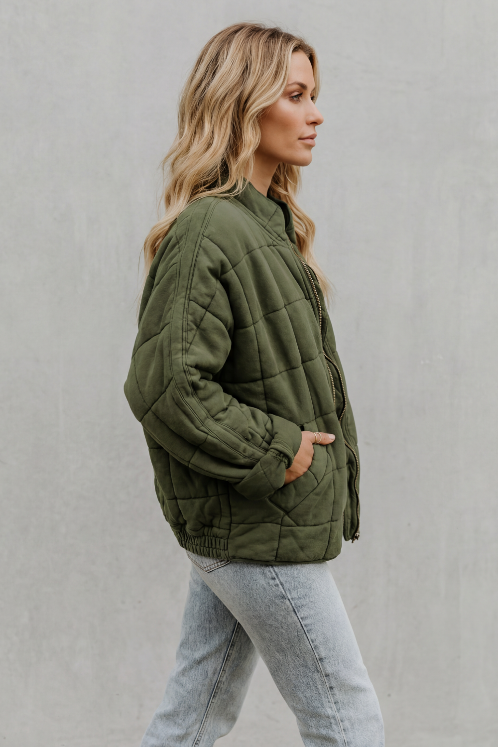 Jacket Women - Quilted Jacket with Grid Stitching and Fleece Lining