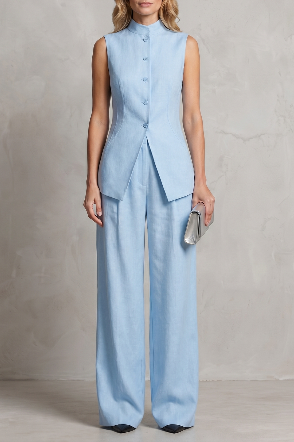 Set Women - Draped Two-Piece Outfit with Wide Leg Trousers