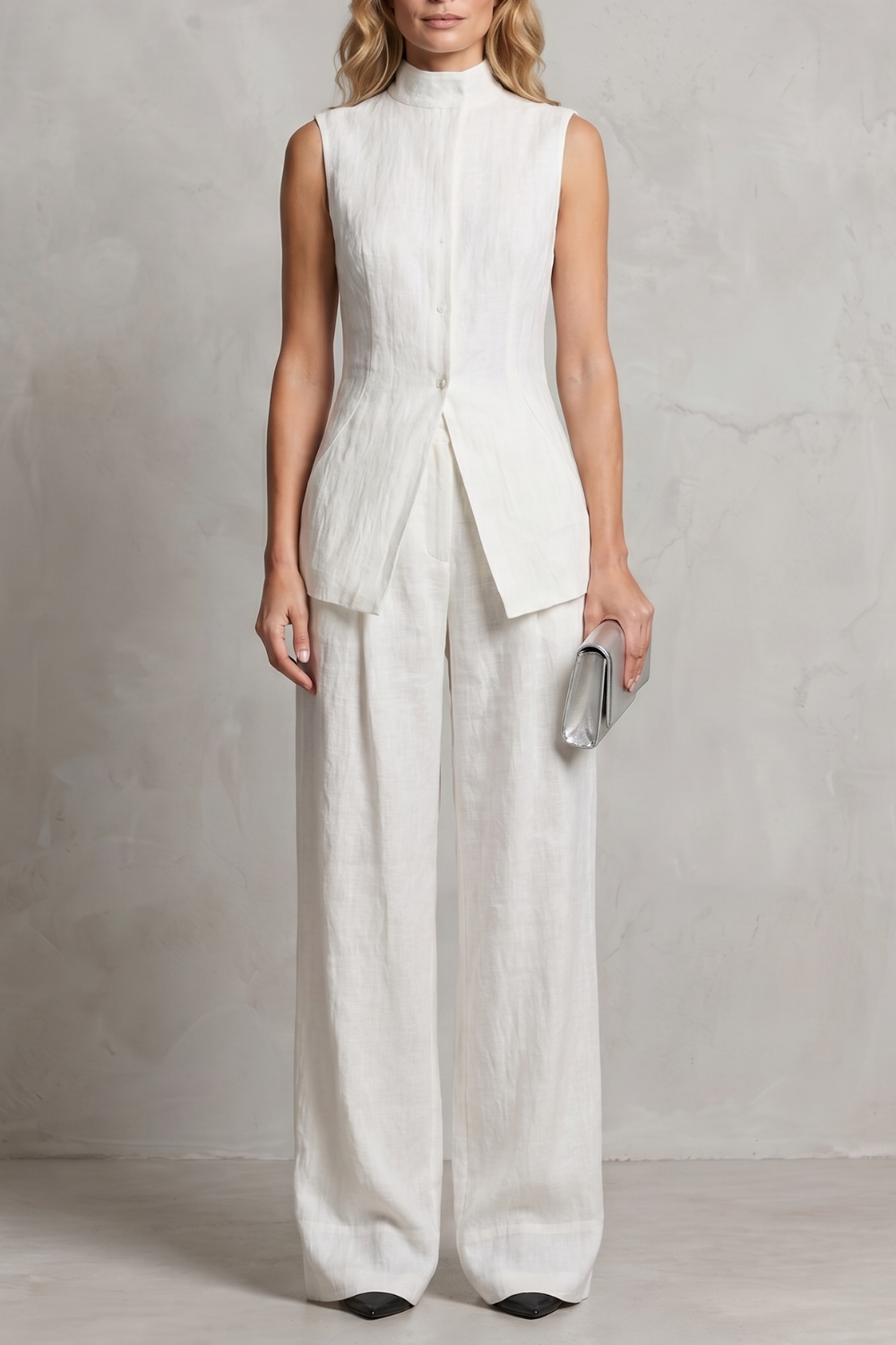 Set Women - Draped Two-Piece Outfit with Wide Leg Trousers