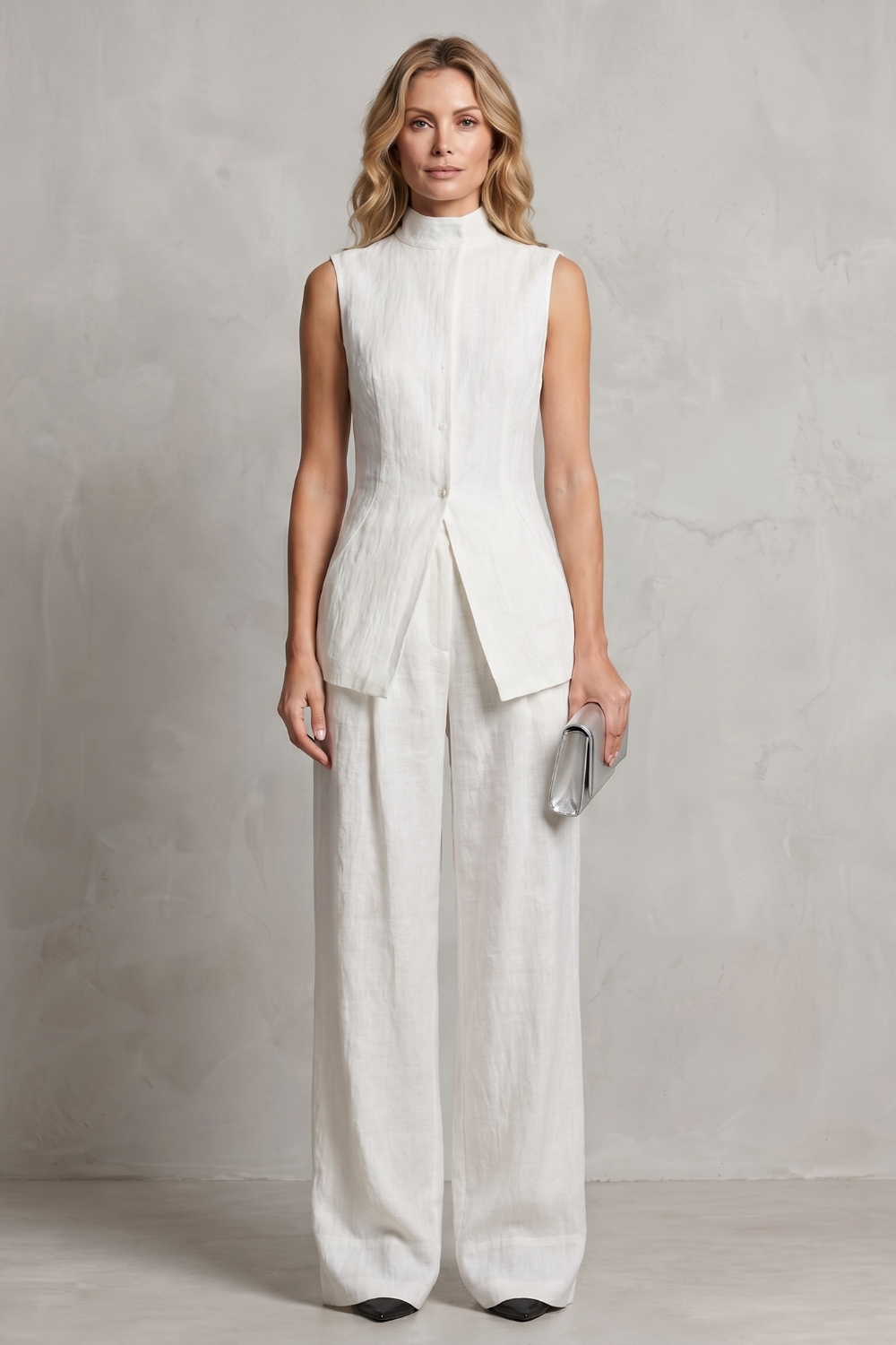 Set Women - Draped Two-Piece Outfit with Wide Leg Trousers