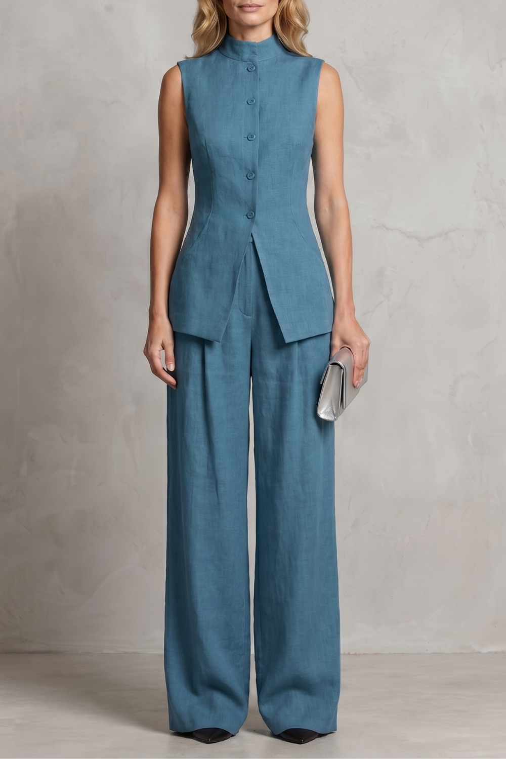 Set Women - Draped Two-Piece Outfit with Wide Leg Trousers