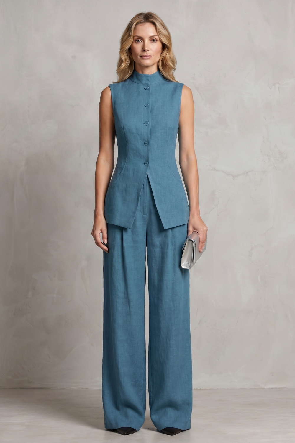 Set Women - Draped Two-Piece Outfit with Wide Leg Trousers