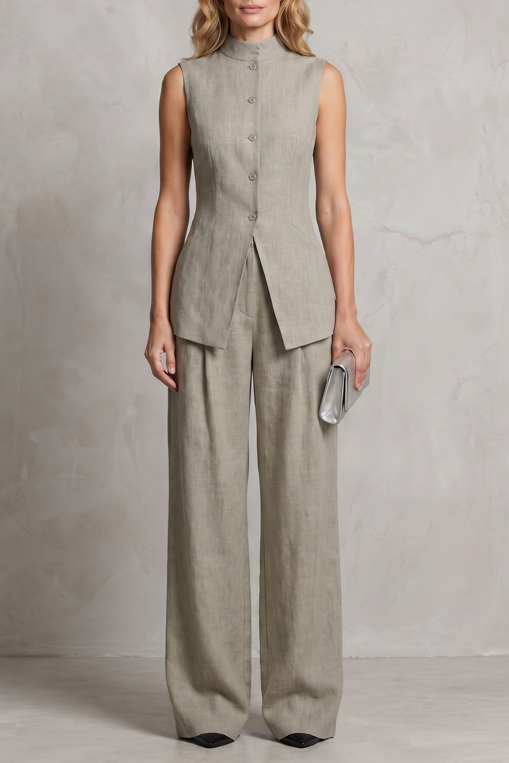 Set Women - Draped Two-Piece Outfit with Wide Leg Trousers