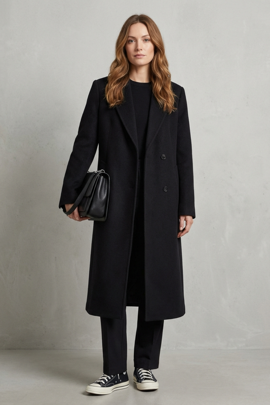 Coat Women - Wool Blend Overcoat with Herringbone Weave