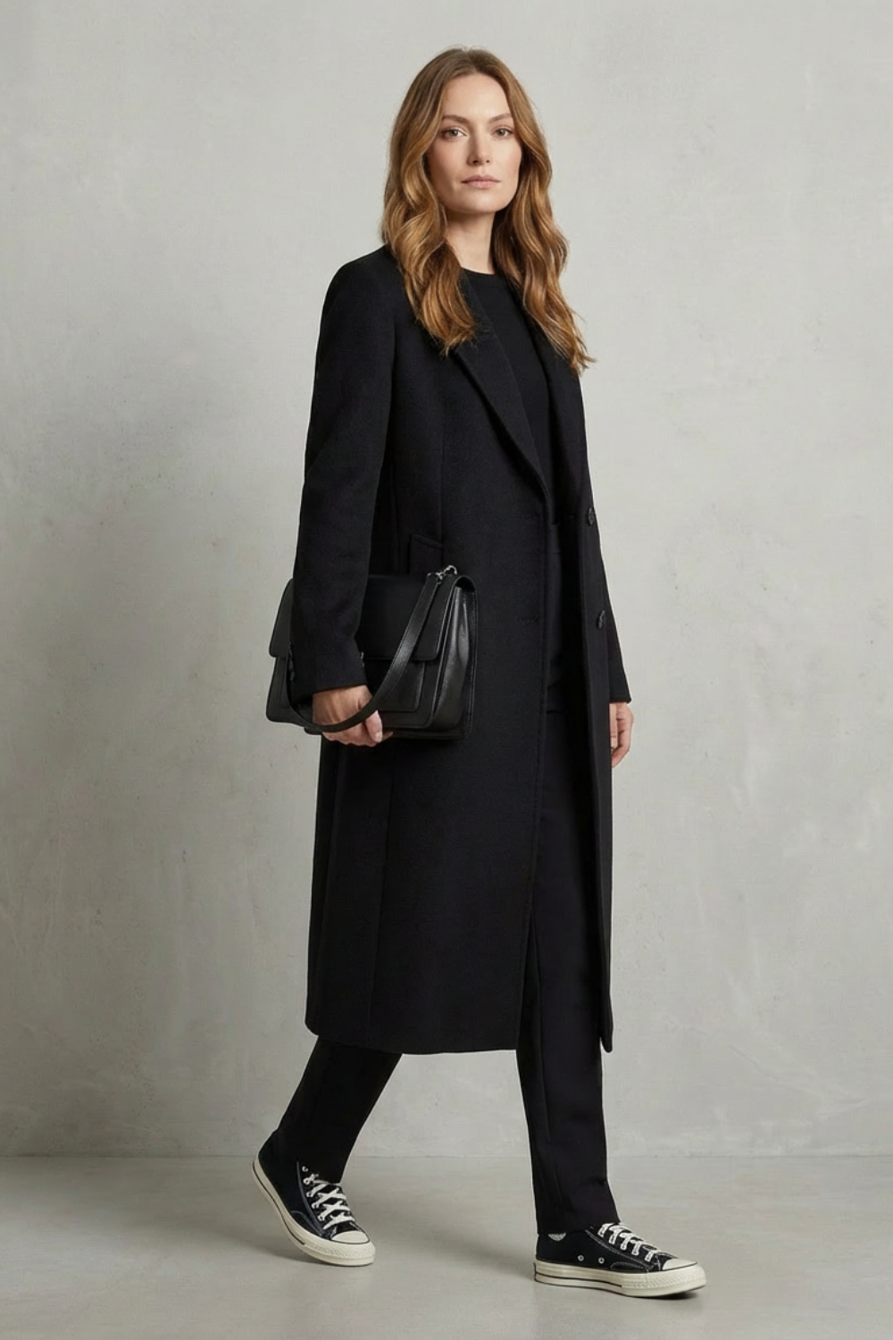 Coat Women - Wool Blend Overcoat with Herringbone Weave