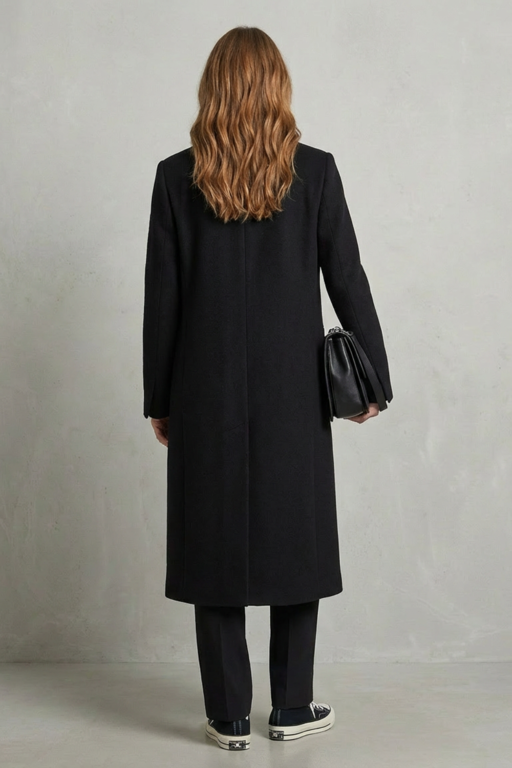 Coat Women - Wool Blend Overcoat with Herringbone Weave