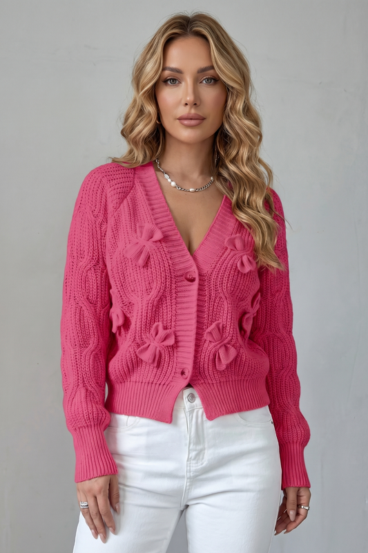 Cardigan Women - Bow Detail Knit Cardigan with Button Front