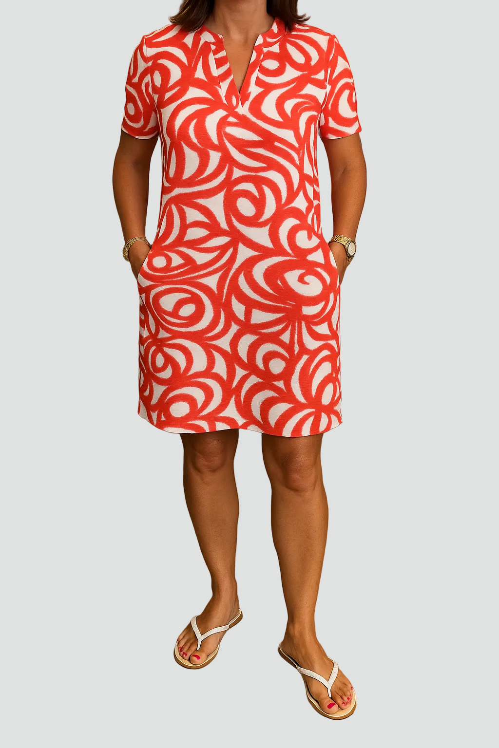Dress Women - Mini Abstract Print Dress with Short Sleeves
