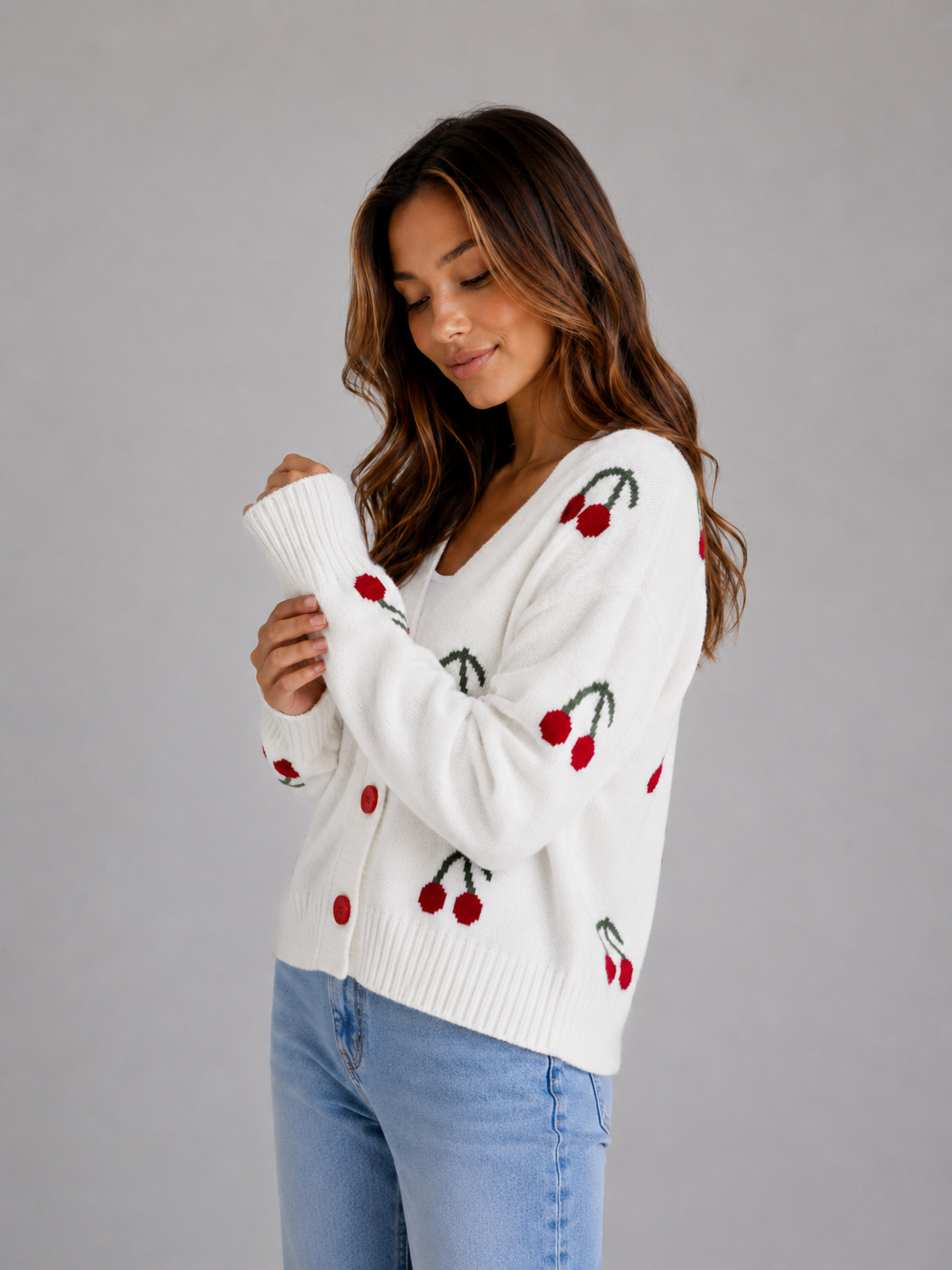 Cardigan Women - Cherry Soft Cardigan with Print
