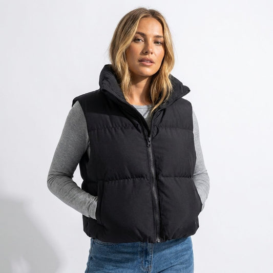 Gilet Women - Cropped Puffer Gilet with Stand Collar