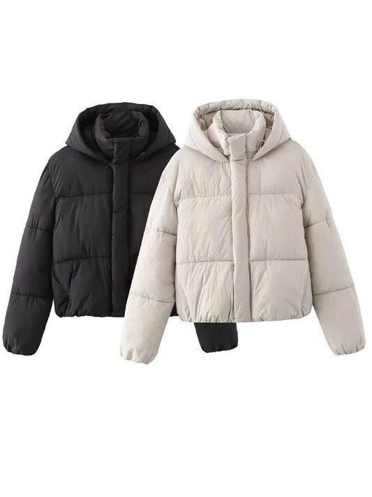 Jacket Women - Cropped Quilted Puffer Jacket with Hood