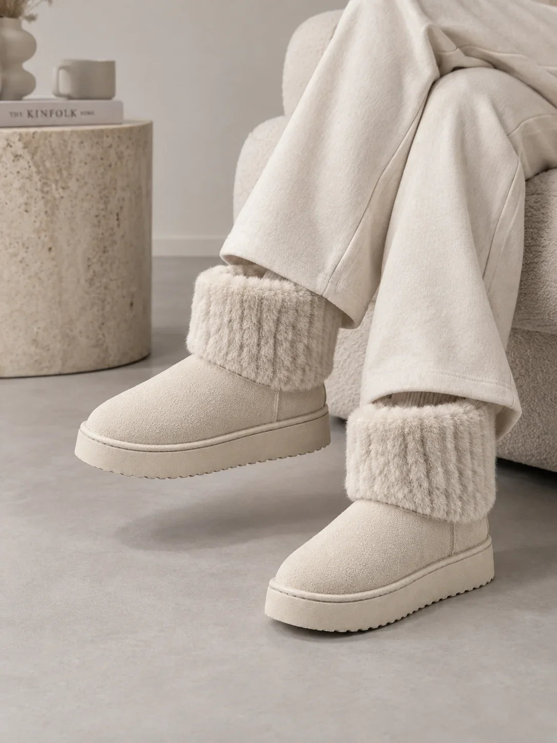 Boots Women - Faux Fur Ankle Boots with Platform Sole