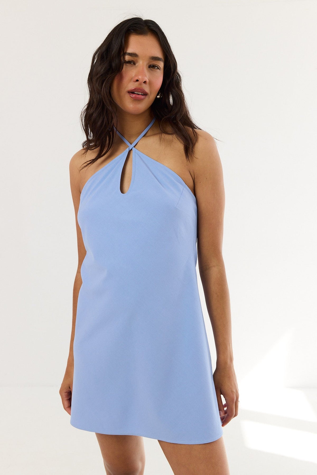 Mini Dress Women - Twist Halter Dress with Keyhole Neckline