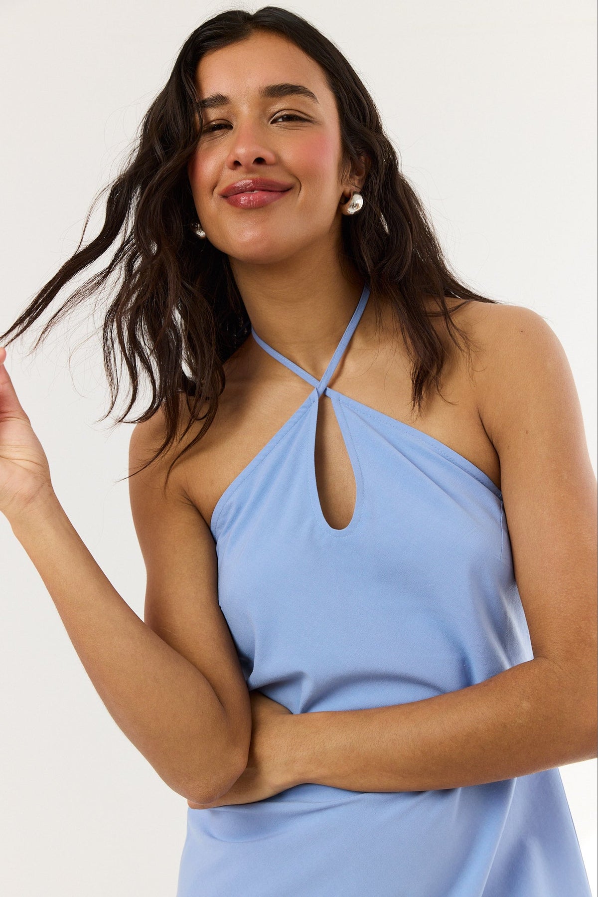 Mini Dress Women - Twist Halter Dress with Keyhole Neckline