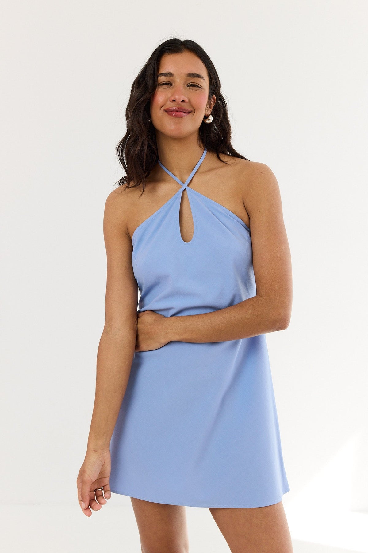 Mini Dress Women - Twist Halter Dress with Keyhole Neckline