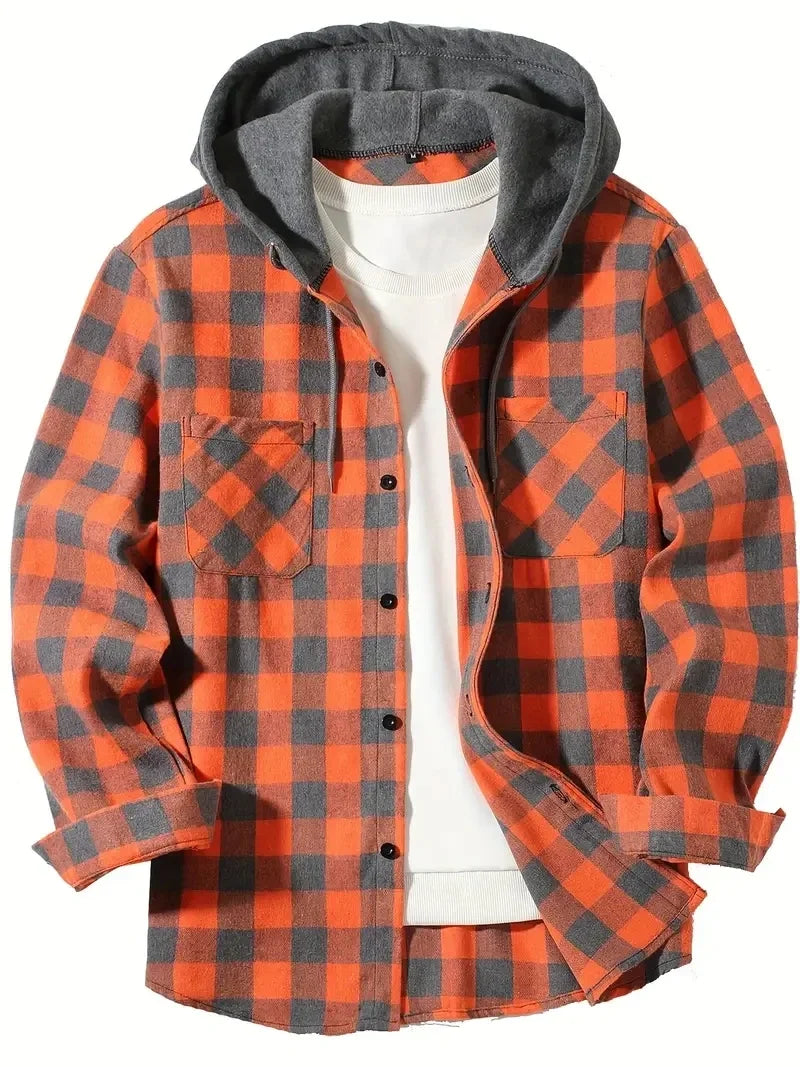 Shirt Men - Hooded Flannel Overshirt with Sherpa Lining