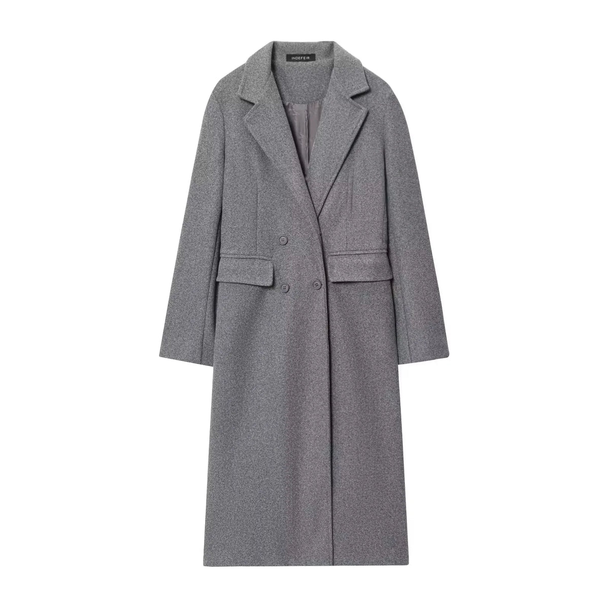 Coat Women - Double Breasted Wool Blend Coat with Lapel Collar