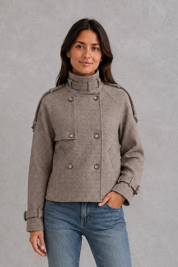 Jacket Women - Houndstooth Jacket with Double Breasted Front