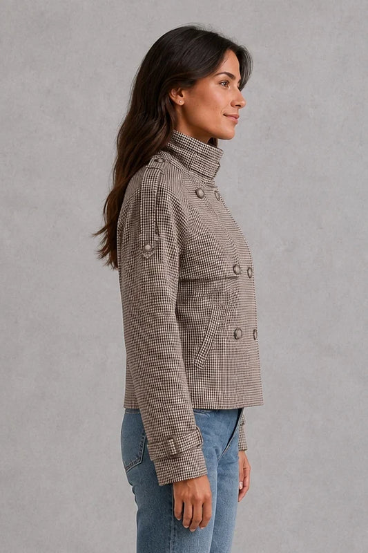 Jacket Women - Houndstooth Jacket with Double Breasted Front