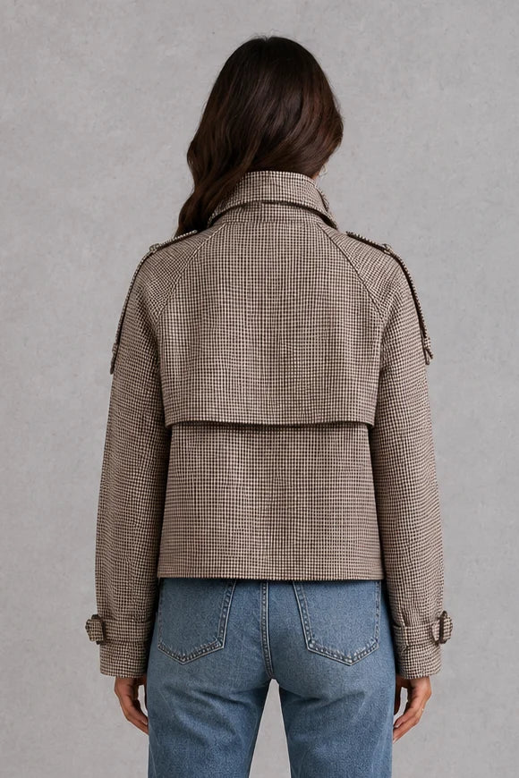 Jacket Women - Houndstooth Jacket with Double Breasted Front