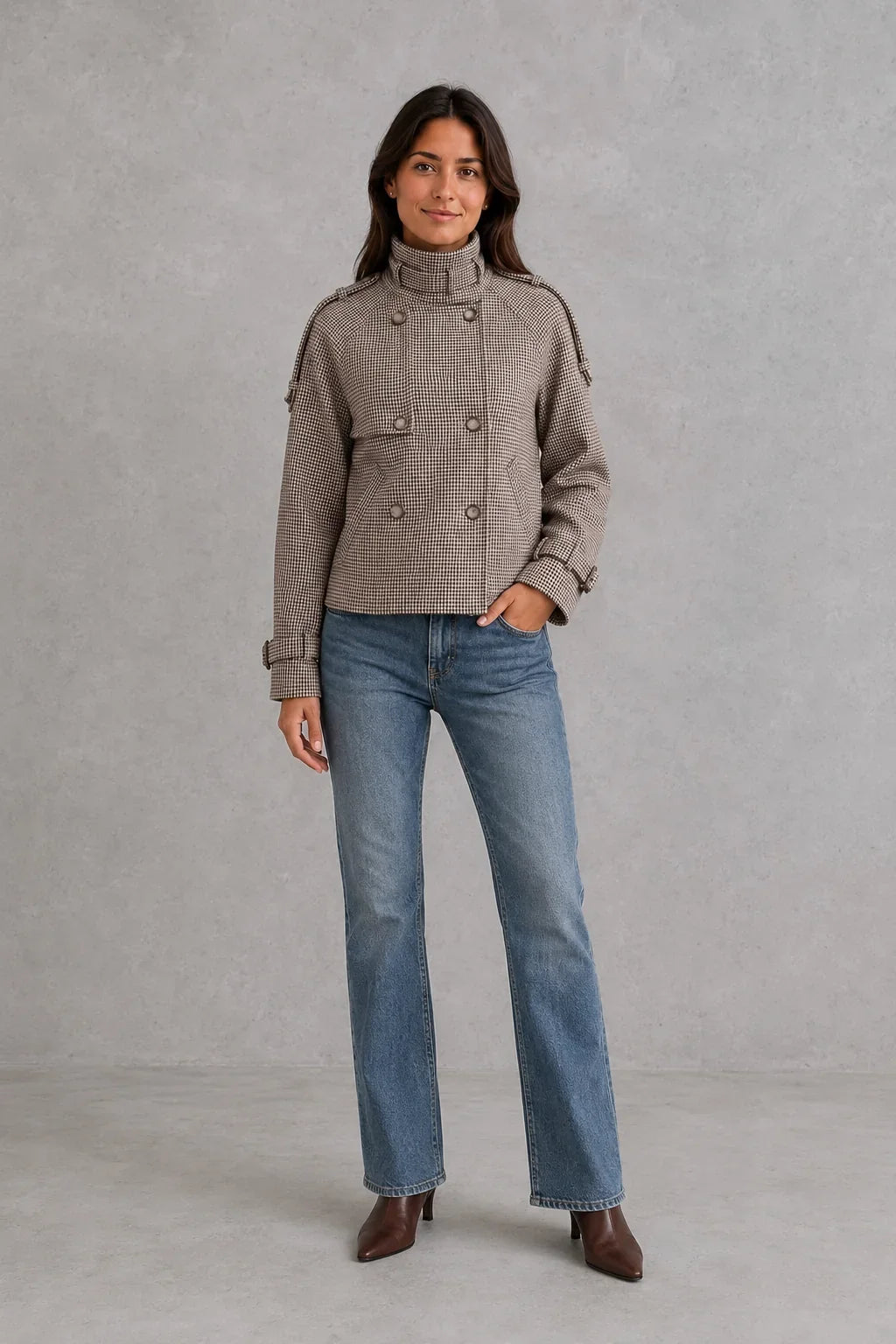 Jacket Women - Houndstooth Jacket with Double Breasted Front